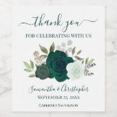 Smaragdgroene bloemen elegante bruiloft dank u wijn etiket (Enkel label)