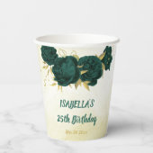 Smaragdgroene bloemen en gouden bladeren papieren bekers (Achterkant)