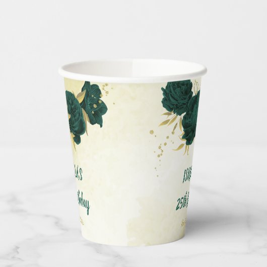 Smaragdgroene bloemen en gouden bladeren papieren bekers (Links)
