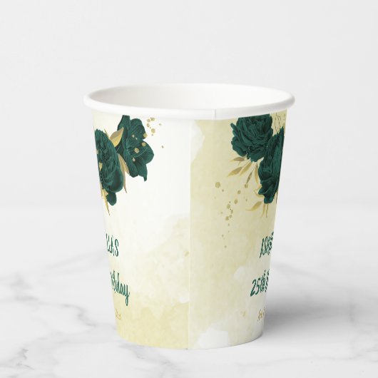 Smaragdgroene bloemen en gouden bladeren papieren bekers (Rechts)