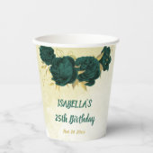 Smaragdgroene bloemen en gouden bladeren papieren bekers (Voorkant)