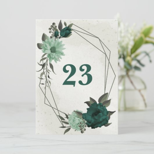 Smaragdgroene bloemen Geometrisch tabelnummer Kaart (Staand voorkant)