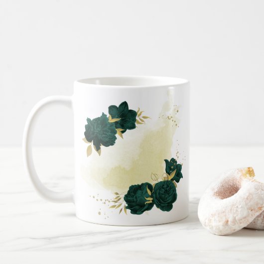 smaragdgroene bloemen goud koffiemok (Met donut)