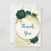 Smaragdgroene bloemen gouden bladeren bruiloft bedankkaart (Voorkant)