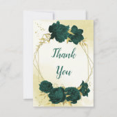 Smaragdgroene bloemen gouden bladeren bruiloft bedankkaart (Voorkant)