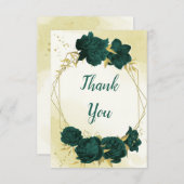 Smaragdgroene bloemen gouden bladeren bruiloft bedankkaart (Voorkant / Achterkant)