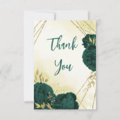 Smaragdgroene bloemen gouden bladeren bruiloft bedankkaart (Voorkant)