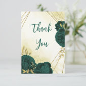 Smaragdgroene bloemen gouden bladeren bruiloft bedankkaart (Staand voorkant)