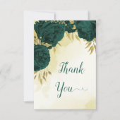 Smaragdgroene bloemen gouden bladeren bruiloft bedankkaart (Voorkant)
