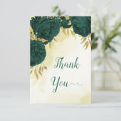 Smaragdgroene bloemen gouden bladeren bruiloft bedankkaart (Staand voorkant)