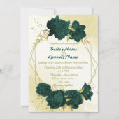 Smaragdgroene bloemen gouden bladeren bruiloft kaart (Voorkant)