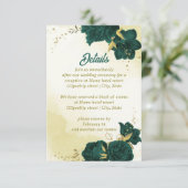 Smaragdgroene bloemen gouden bladeren informatiekaartje (Staand voorkant)