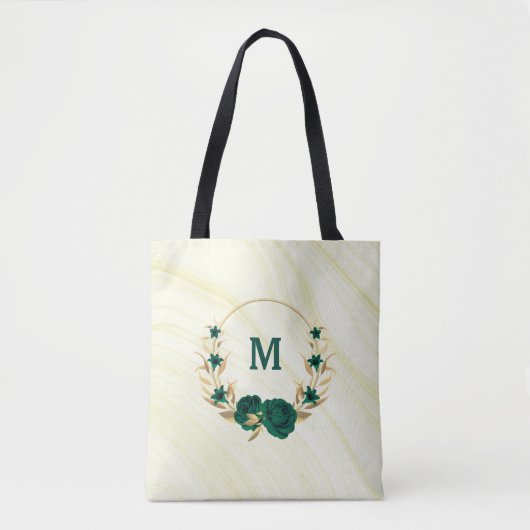 Smaragdgroene bloemen gouden bladeren marmeren can tote bag (Voorkant)