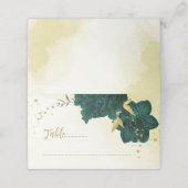 Smaragdgroene bloemen gouden bladeren plaatskaartje (Buitenkant ongevouwen)