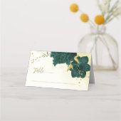 Smaragdgroene bloemen gouden bladeren plaatskaartje