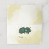 Smaragdgroene bloemen gouden bladeren plaatskaartje (Buitenkant ongevouwen)