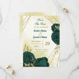 Smaragdgroene bloemen gouden bladeren save the date