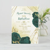 Smaragdgroene bloemen gouden bladeren vrijgezellen kaart (Staand voorkant)