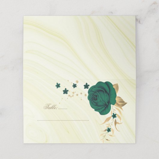 smaragdgroene bloemen gouden marmer plaatskaartje (Buitenkant ongevouwen)