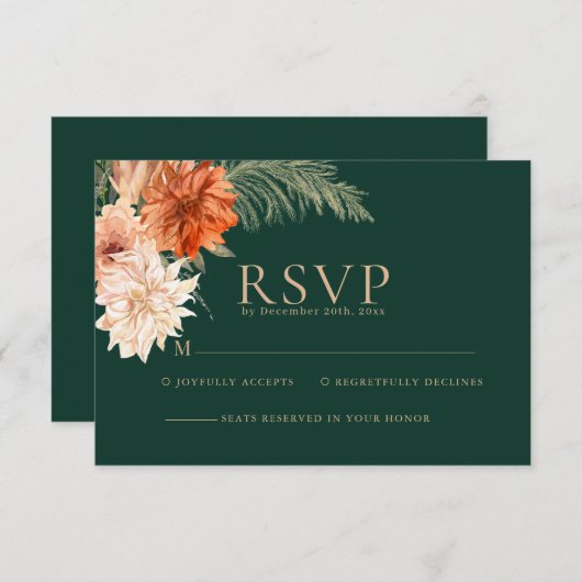 Smaragdgroene bloemen rustieke herfst bruiloft RSVP kaartje (Voorkant / Achterkant)