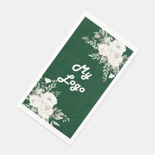 Smaragdgroene bloemen salie groen bedrijf logo servet (Hoek)