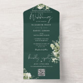 Smaragdgroene Bloemencode QR Code Formele Trouwfee All In One Uitnodiging (Binnen)
