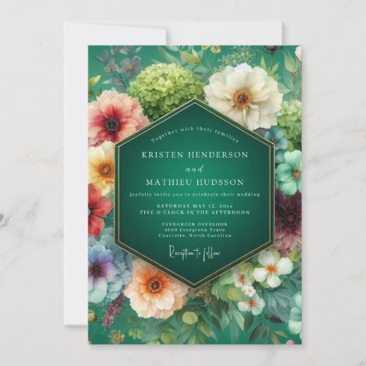 Smaragdgroene Bloemendroom Bruiloft Kaart (Voorkant)