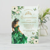 Smaragdgroene bloemenjurk Butterfly Quinceañera Kaart (Staand voorkant)
