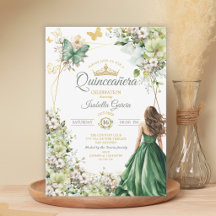 Smaragdgroene bloemenkroon gouden vlinder Quinceañ