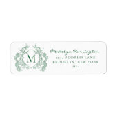 Smaragdgroene bloemenkroon monogram adres etiket (Voorkant)