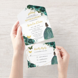 Smaragdgroene bloemenkroon Prinses Tiara Quinceañe All In One Uitnodiging