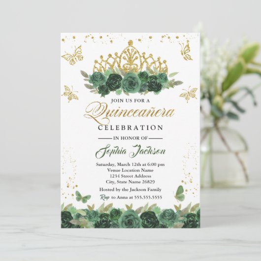Smaragdgroene bloemenkroon vlinder Quinceanera  Kaart (Staand voorkant)