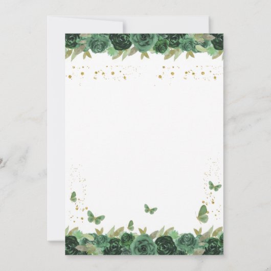 Smaragdgroene bloemenkroon vlinder Quinceanera  Kaart (Achterkant)