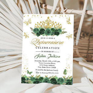 Smaragdgroene bloemenkroon vlinder Quinceanera  Kaart