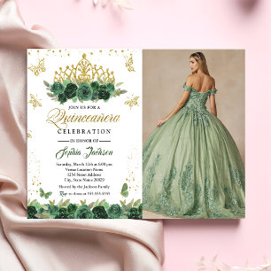 Smaragdgroene bloemenkroon vlinder Quinceanera  Kaart
