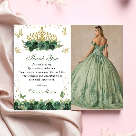 Smaragdgroene bloemenkroon vlinder Quinceanera Kaart