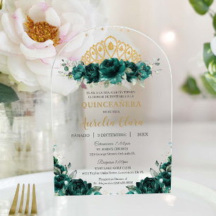 Smaragdgroene bloemenkroon voor Quinceanera-prinse Acryl Uitnodigingen
