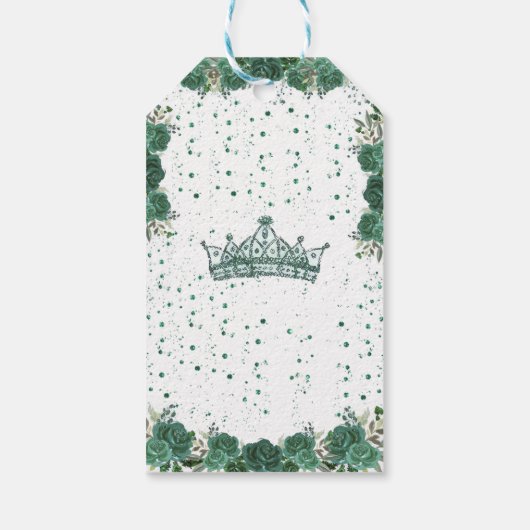 Smaragdgroene bloemenquinceañera dank u cadeaulabel (Achterkant)