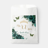 Smaragdgroene bloemenquinceanera gouden vlinders bedankzakje (Voorkant)