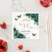 Smaragdgroene bloemenquinceanera gouden vlinders servet (Insitu)
