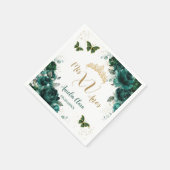 Smaragdgroene bloemenquinceanera gouden vlinders servet (Hoek)