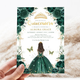 Smaragdgroene bloemenquinceañera kroonprinses kaart