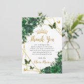 Smaragdgroene bloemenquinceañera vlinders bedankkaart (Staand voorkant)