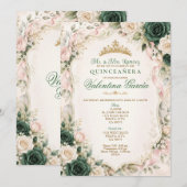 Smaragdgroene bloemensjerp Quinceañera uitnodiging (Voorkant / Achterkant)