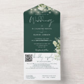 Smaragdgroene bloemenslinger lichten QR-code bruil All In One Uitnodiging (Binnen)