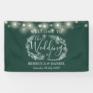 Smaragdgroene bloemenslingerscript bruiloft spandoek