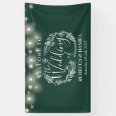 Smaragdgroene bloemenslingerscript bruiloft spandoek (Verticaal)