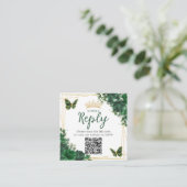 Smaragdgroene bloemenvlinder Quinceanera QR-code Informatiekaartje (Staand voorkant)