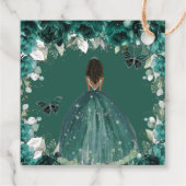 Smaragdgroene bloemenvlinders bruine prinses bedankjes labels (Achterkant)