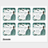 Smaragdgroene bloemenvlinders bruine prinses vierkante sticker (Vel)